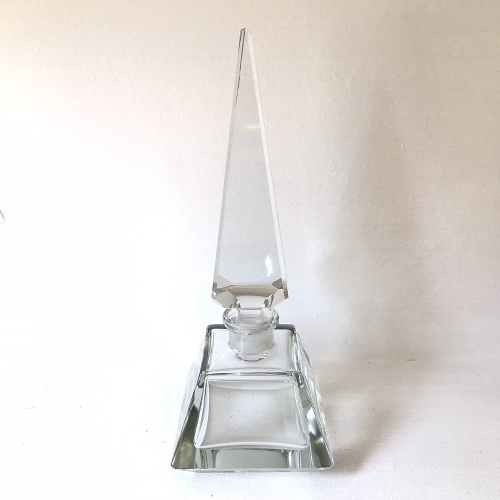 Beautiful Cut Glass Crystal Perfume Bottle 8 1/2” Tall